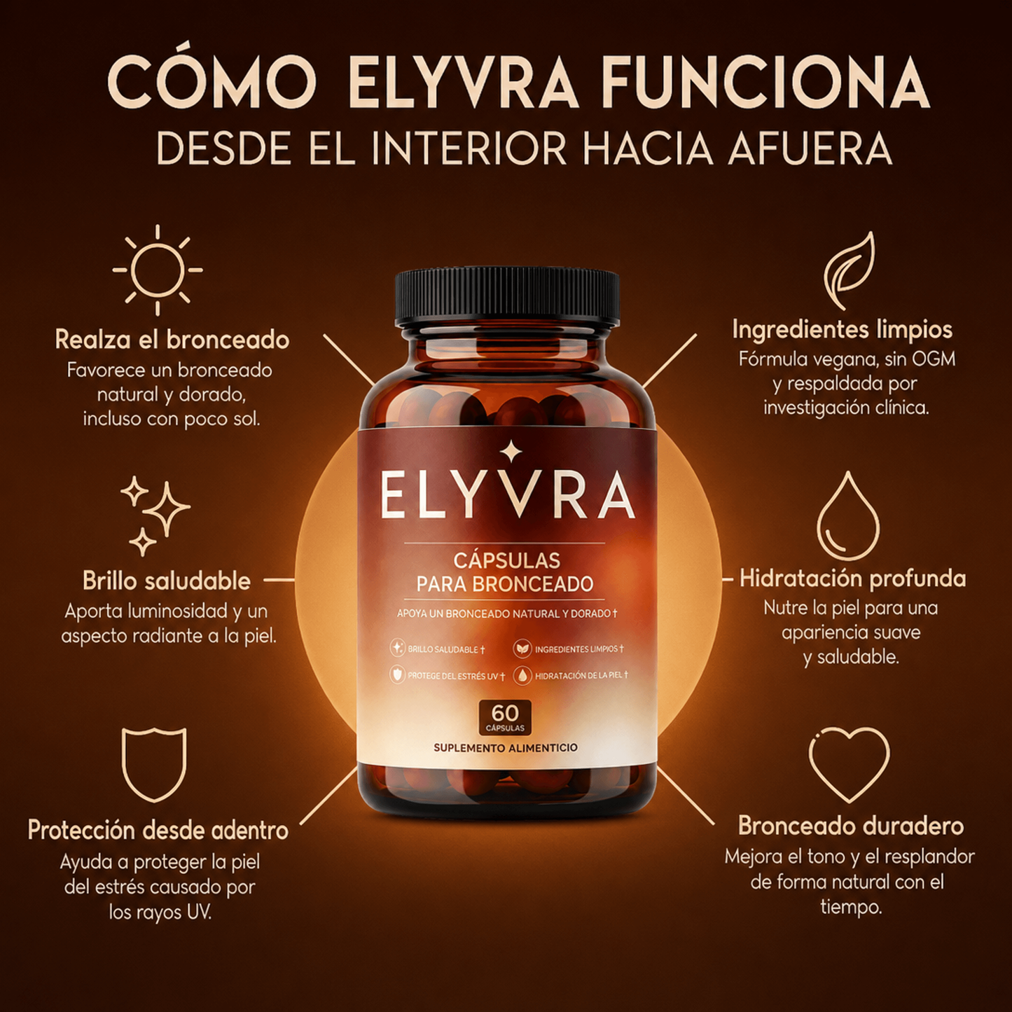 Bronceador ELYVRA | Potencia un bronceado natural, uniforme y duradero,