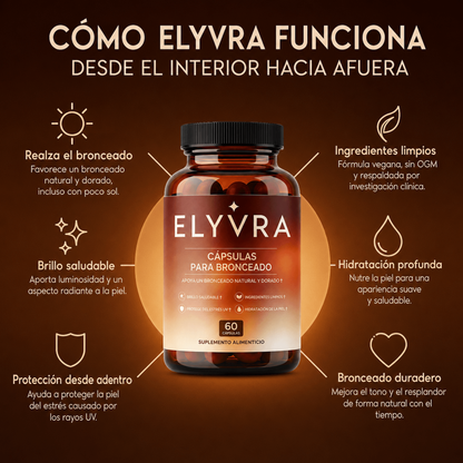 Bronceador ELYVRA | Potencia un bronceado natural, uniforme y duradero,