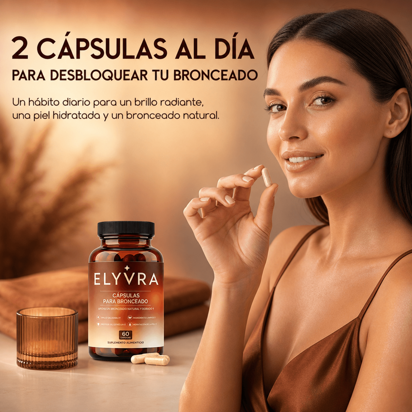 Bronceador ELYVRA | Potencia un bronceado natural, uniforme y duradero,